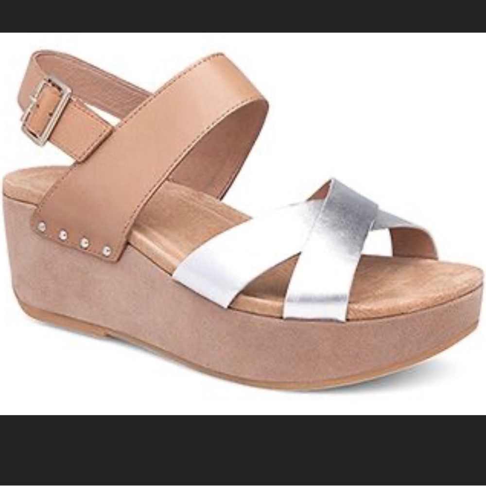 Dansko Stasia Women's Tan and Silver Wedge Sandals size 39